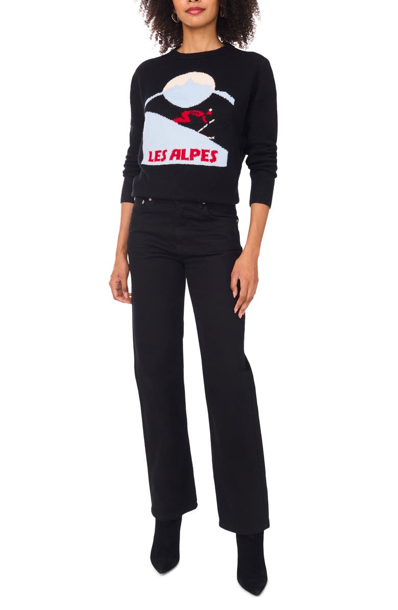 Vince Camuto Swiss Alps Graphic Crewneck Sweater, Alternate, color, Rich Black