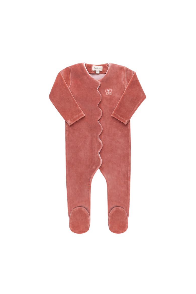 Velour Embroidered Bird & Butterfly Collection - Footie, Main, color, Dark Pink