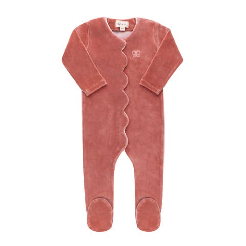 Velour Embroidered Bird & Butterfly Collection - Footie