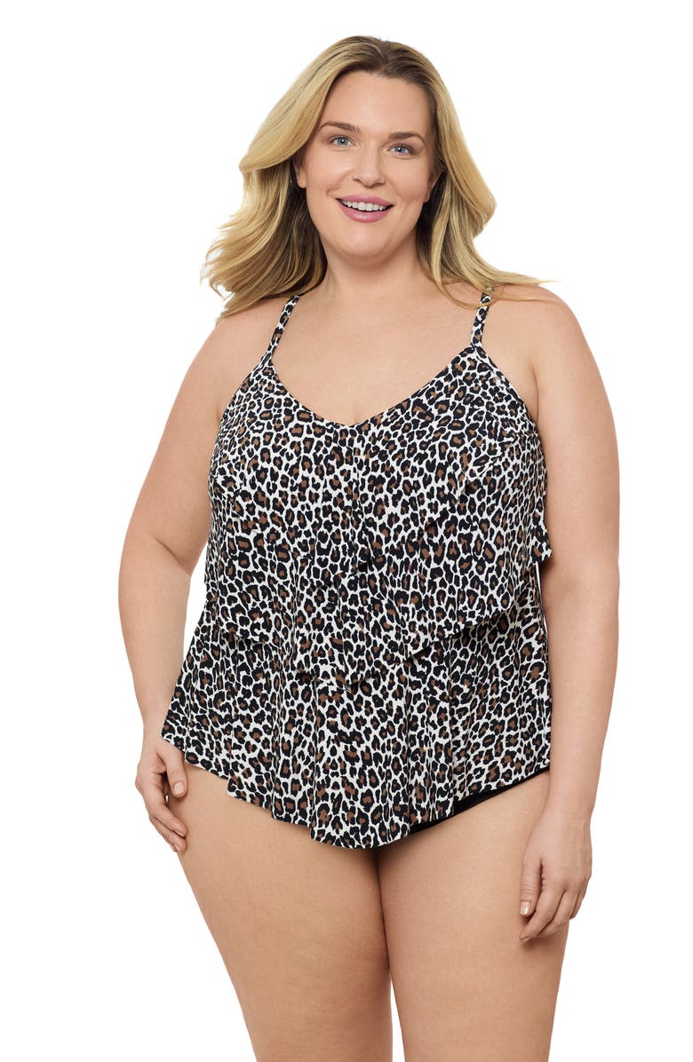 Aqua Green Triple Ruffle Tier Adjustable Tankini Swimsuit Top, Main, color, Seeing Spots