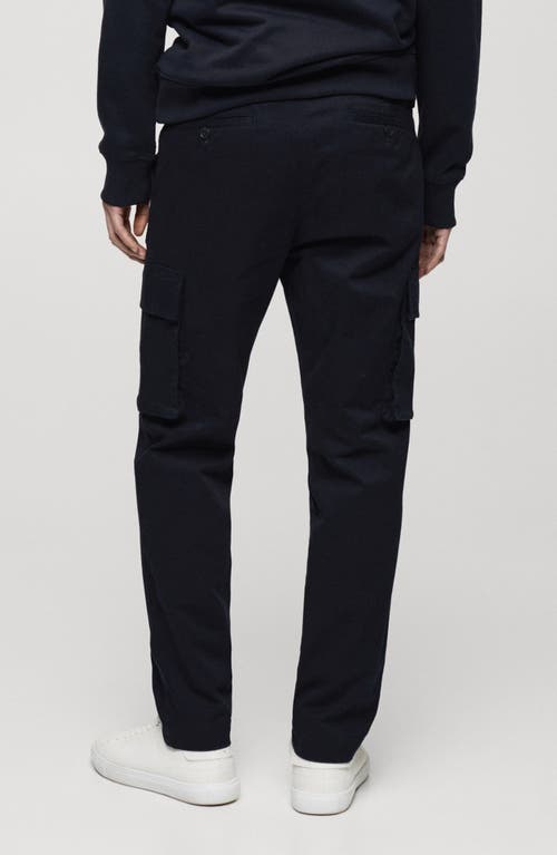 Mango Regular Fit Flat Front Twill Cargo Pants In Dark Navy