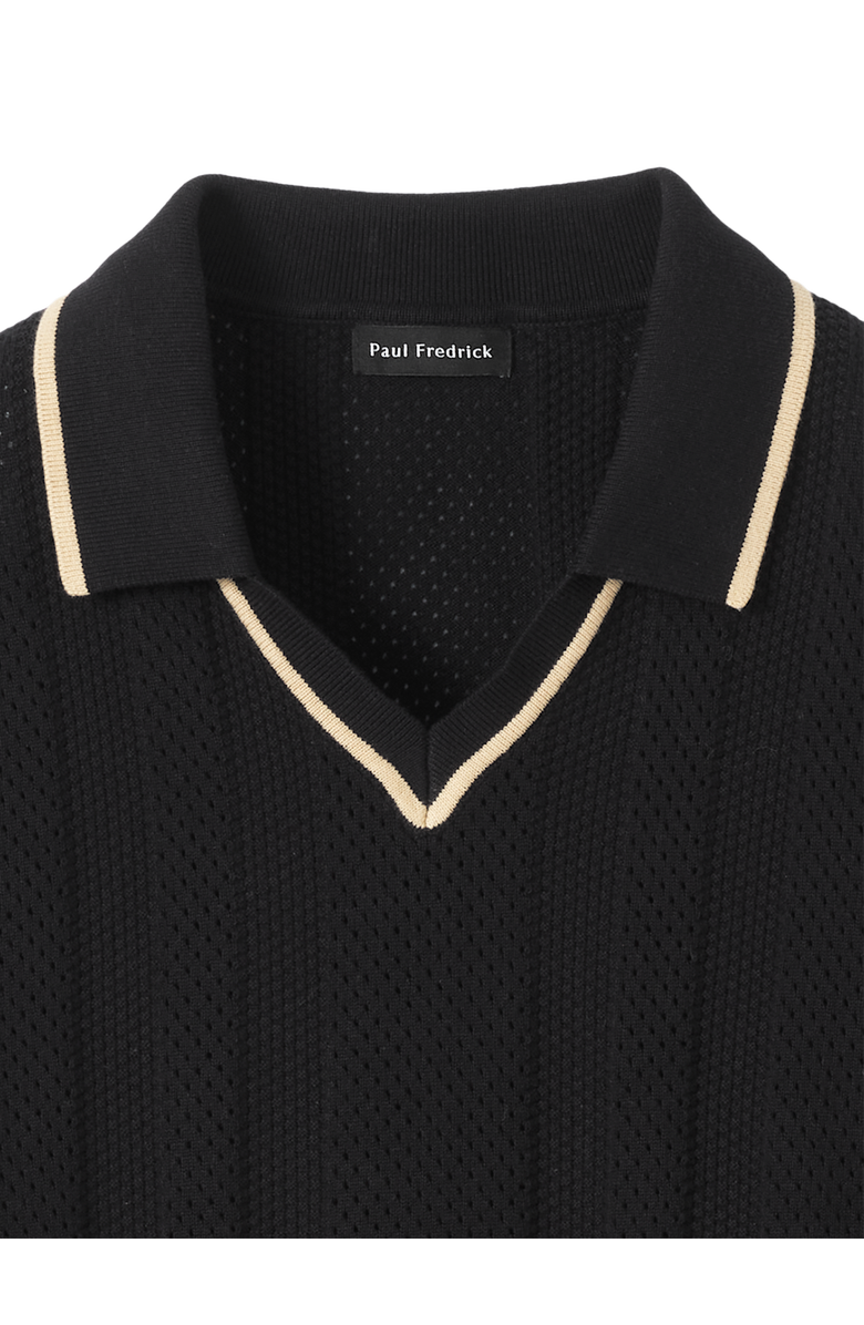 Paul Fredrick Cotton Crochet V-neck Polo, Alternate, color, Black