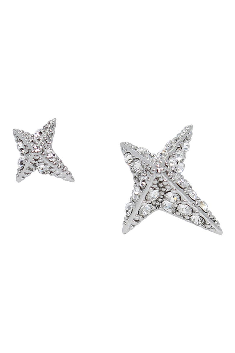Star Mismatched Stud Earrings, Alternate, color, SHINY WHITE GOLD