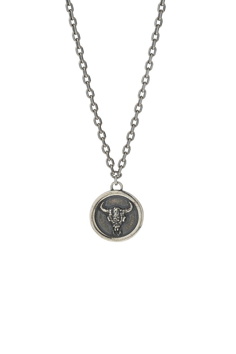 Men's Bull Skull Coin Necklace, Main, color, SILVER