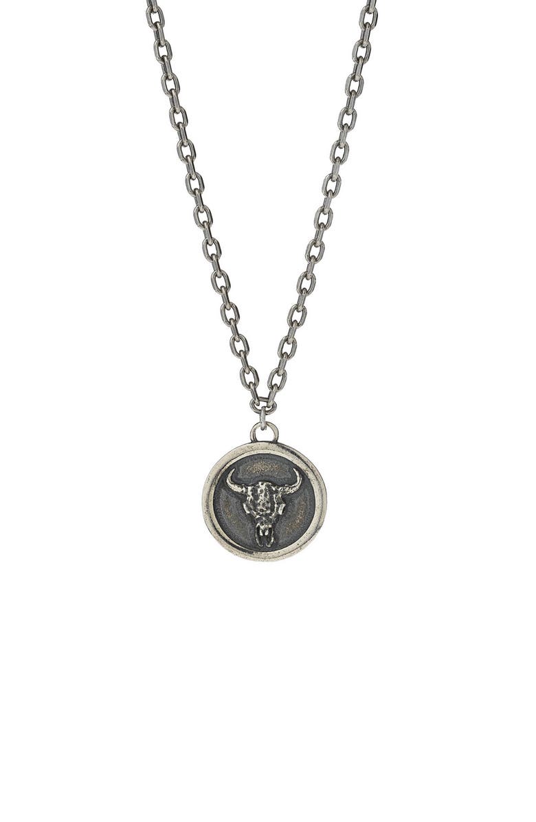 Degs & Sal Men's Bull Skull Coin Necklace, Main, color,