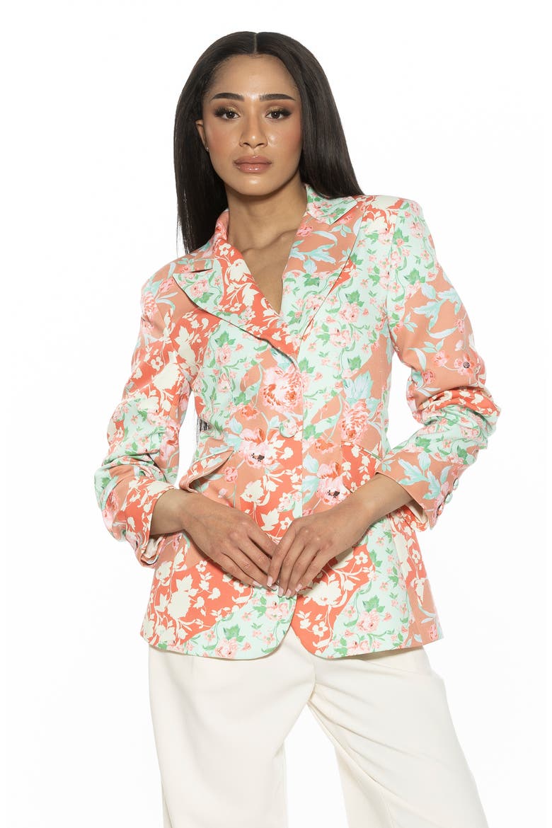 Ruched Sleeve One-Button Blazer, Alternate, color, ROSE MULTI