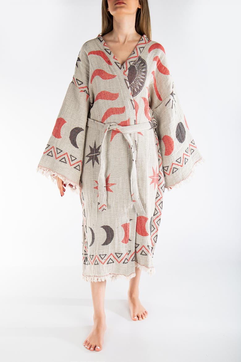 Evora Handmade Cotton Boho Robe Cover-Up, Alternate, color, Light Grey