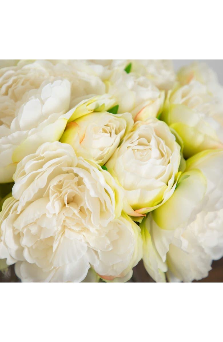 NEARLY NATURAL Wedding Collection 11-in Artificial Peony Arrangement in Glass Vase, Alternate, color, Green/White