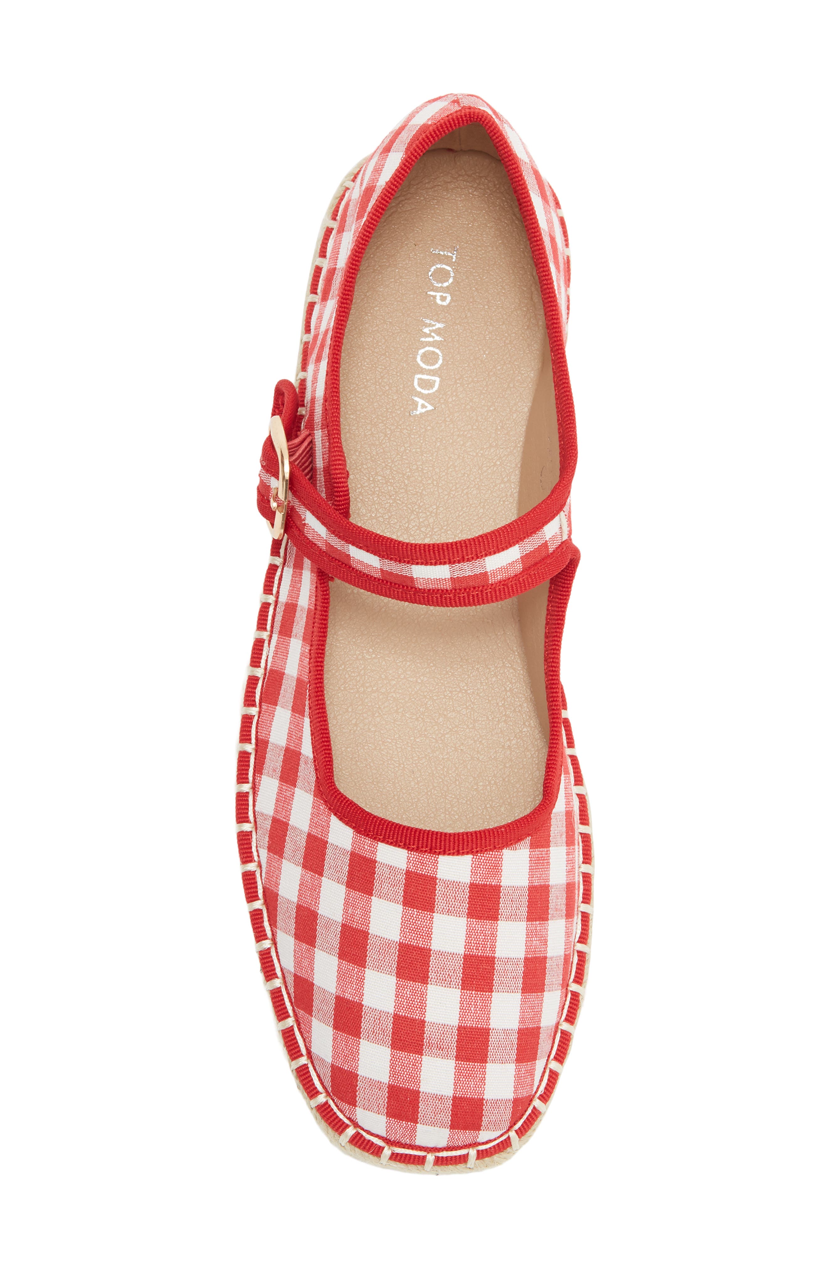 TOP MODA Fallon Gingham Mary Jane Flat, Alternate, color, Red Can
