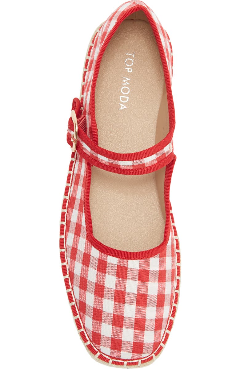TOP MODA Fallon Gingham Mary Jane Flat, Alternate, color, Red Can