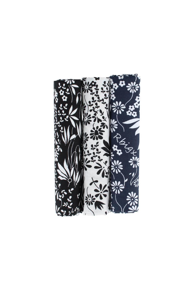 Trafalgar Ezra'a Stately Floral 3 Pack Cotton Handkerchiefs, Main, color, Black, White, Navy Blue