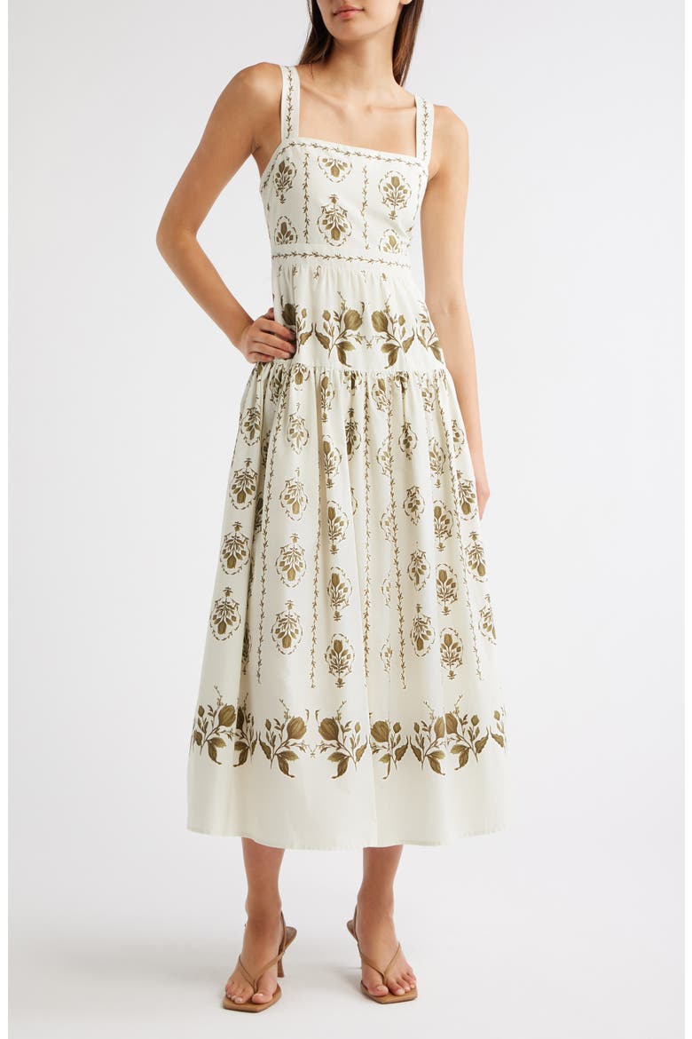 Print Sleeveless Midi Dress, Main, color, BEIGE MULTI