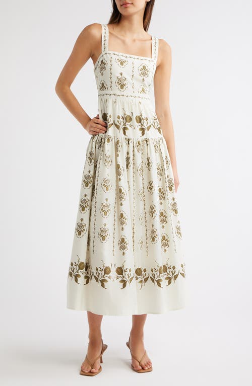 MOON RIVER Print Sleeveless Midi Dress in Beige Multi at Nordstrom, Size X-Small