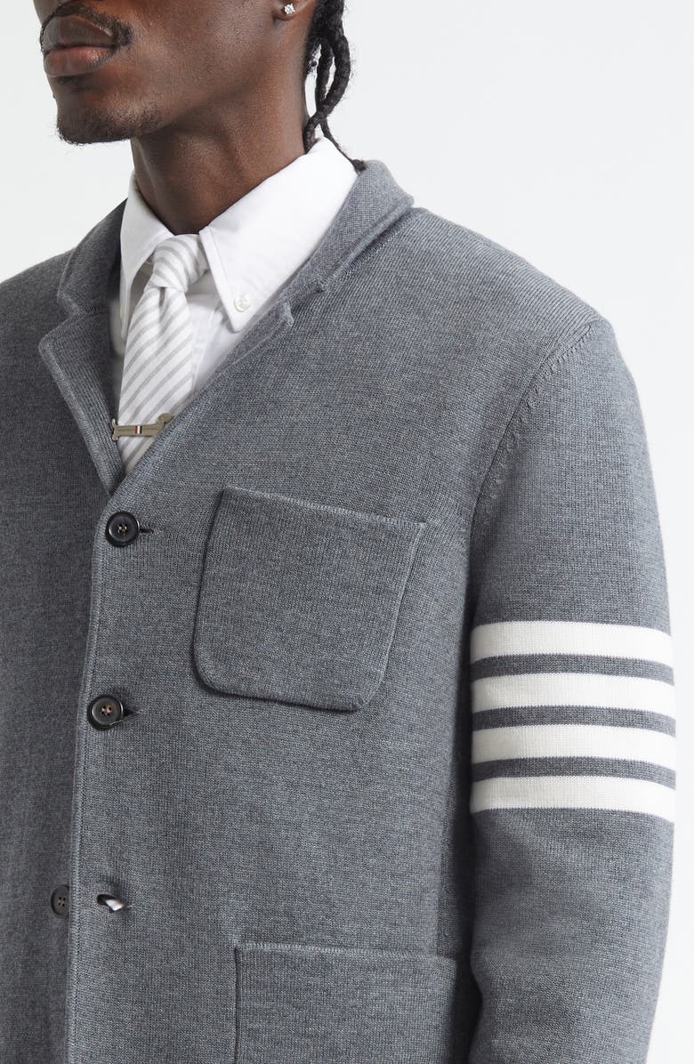 Thom Browne 4-Bar Merino Wool Blend Knit Sport Coat, Alternate, color, Medium Grey