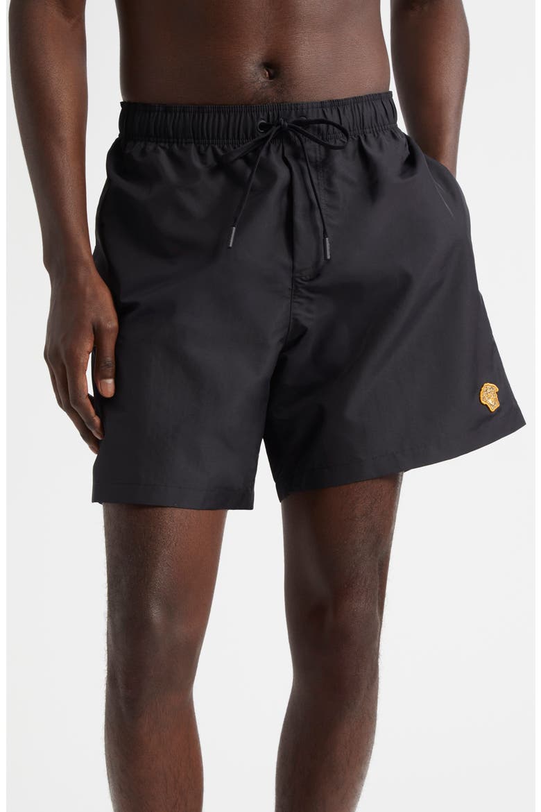Embroidered Medusa Swim Trunks, Main, color, BLACK