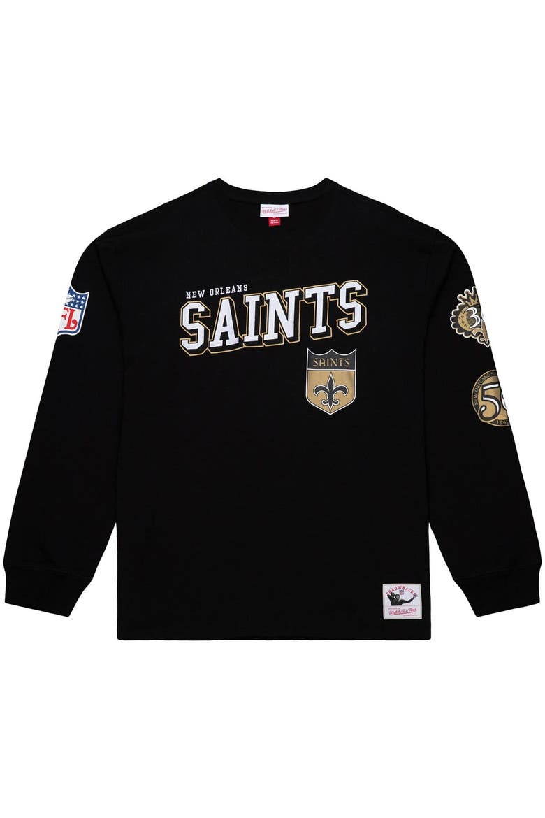 Men's Mitchell & Ness  Black New Orleans Saints Training Camp Vintage Logos Long Sleeve T-Shirt, Alternate, color, Black