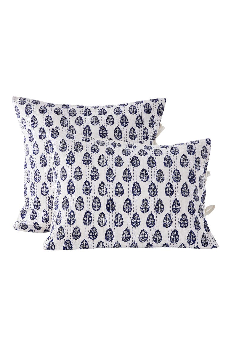 Floral Paisley 2-Pack Cotton Pick Stitch Shams, Alternate, color, INDIGO