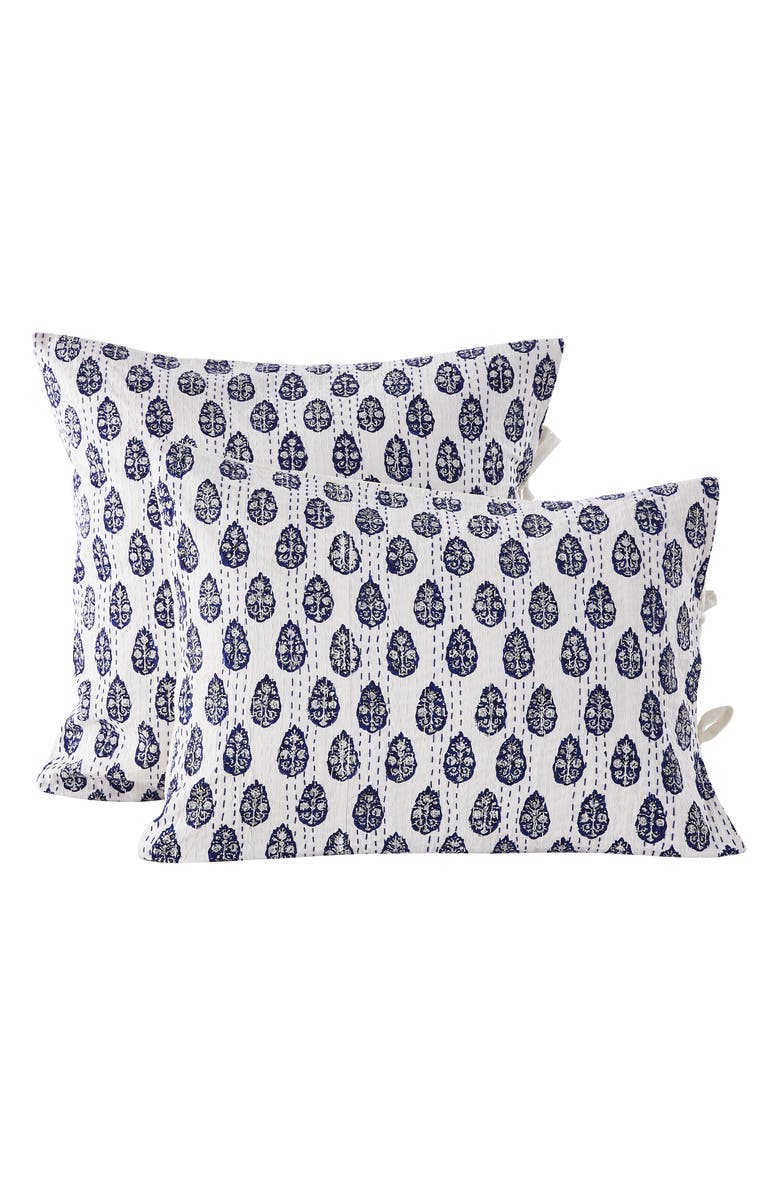 MELANGE HOME Floral Paisley 2-Pack Cotton Pick Stitch Shams, Alternate, color, Indigo