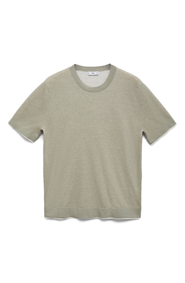MANGO Contrast Trim Cotton Blend T-Shirt, Alternate, color, Khaki