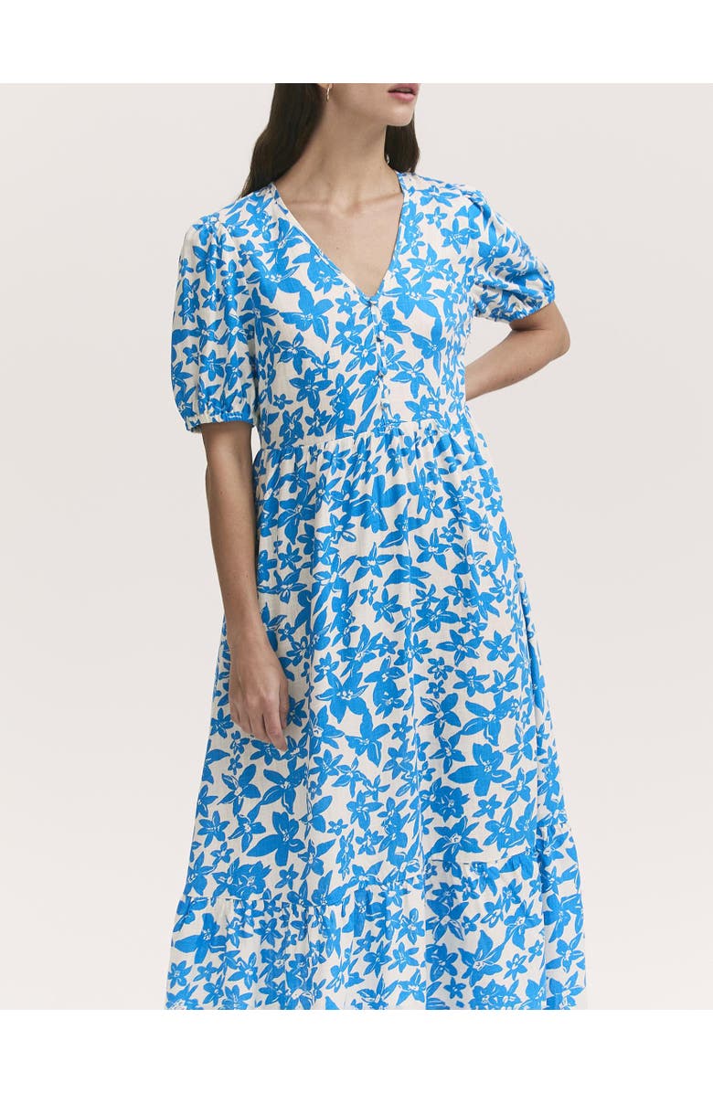 Finery London Sabine Floral Midi Tiered Dress, Alternate, color, Blue Flowers