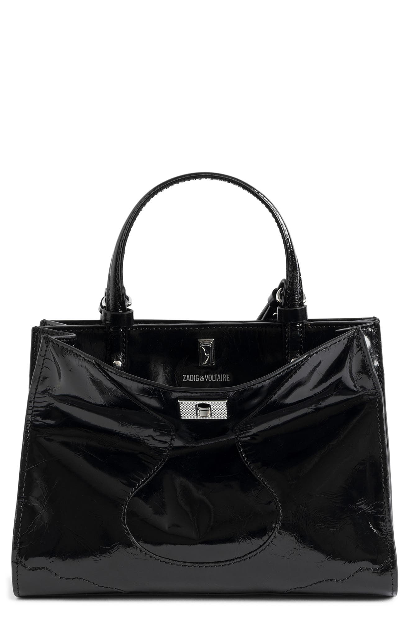 Zadig & Voltaire Jack Patent Leather Shoulder Bag, Main, color, Black