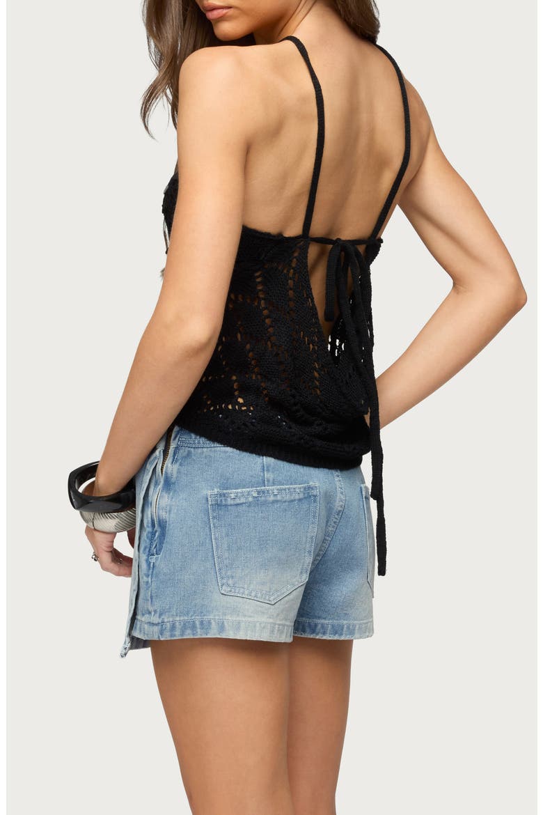 Mae Sequin Open Back Knit Top, Alternate, color, BLACK