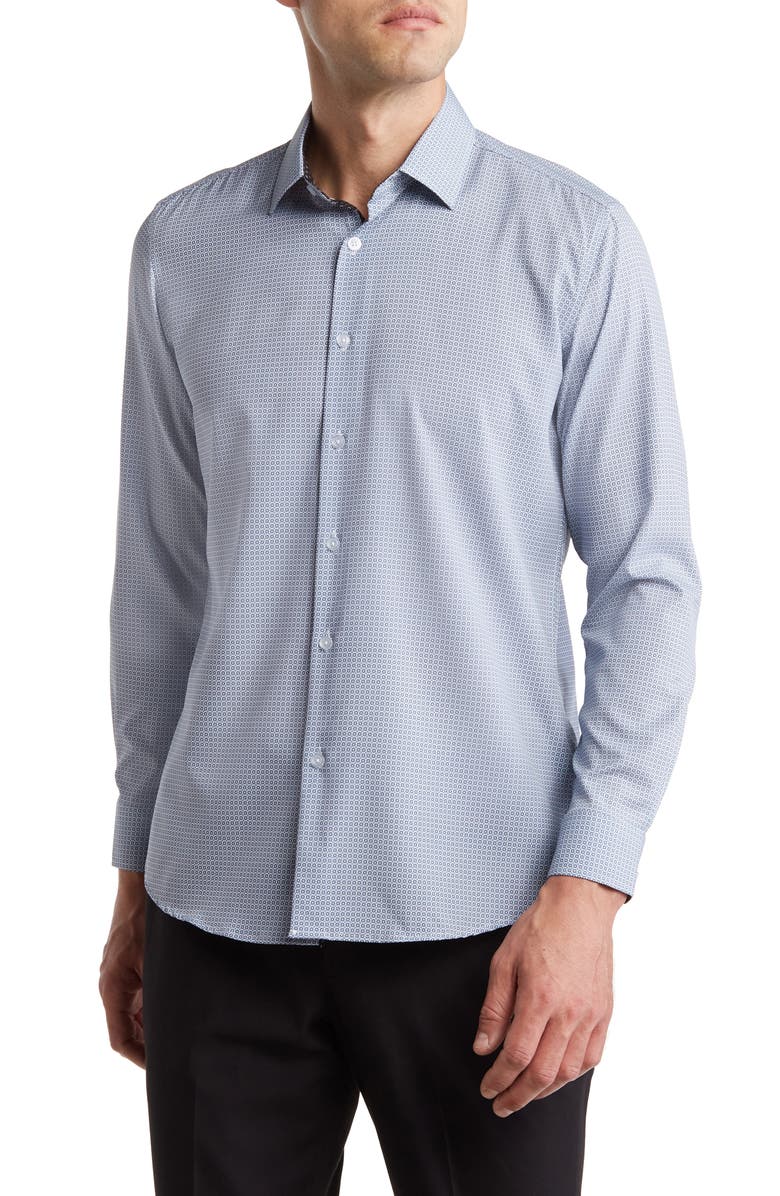 TOM BAINE Slim Fit Print Long Sleeve Button-Up Dress Shirt, Main, color,