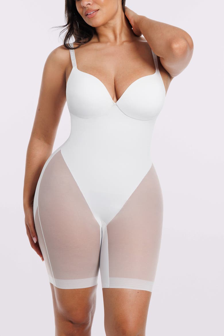 Women Body Shaper Low Back Mid-Thigh Bodysuit, Alternate, color, White