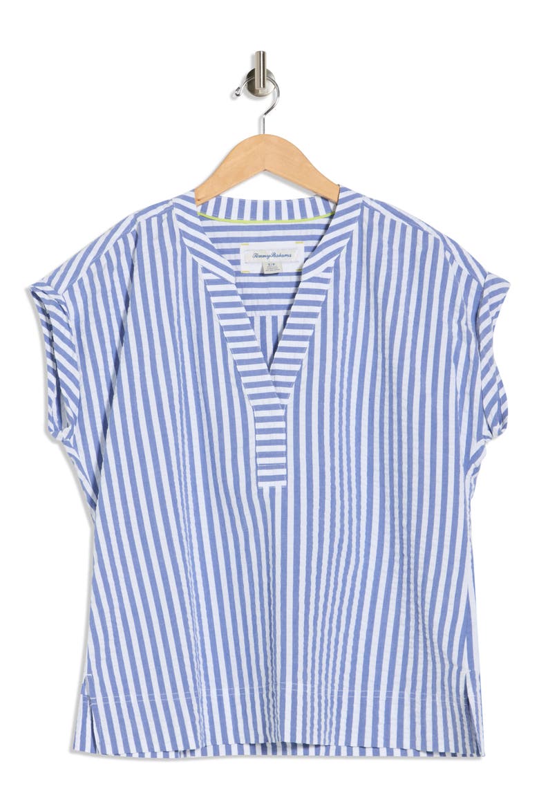 Frond Harbor Stripe Seersucker Top, Alternate, color, COBALT HAZE