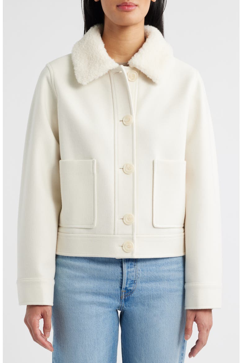 Crop Jacket with Faux Shearling Collar, Main, color, MODERN IVORY