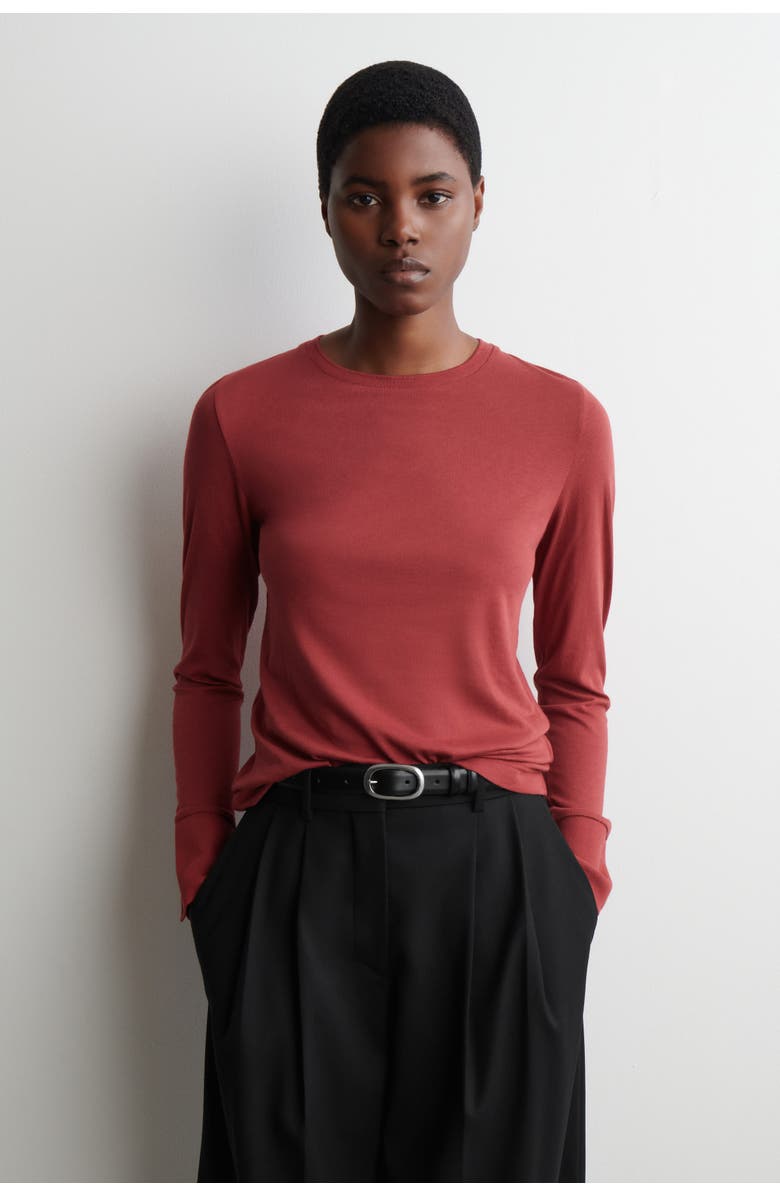 COS Cotton Jersey Long-Sleveled Top, Main, color, Red