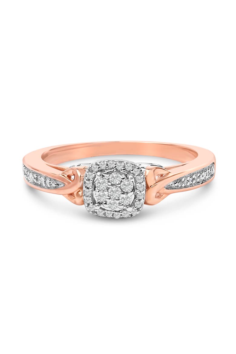 14K Rose Gold Plated Sterling Silver 1/6 Cttw Diamond Knot Cluster Ring, Main, color, White Gold over Silver
