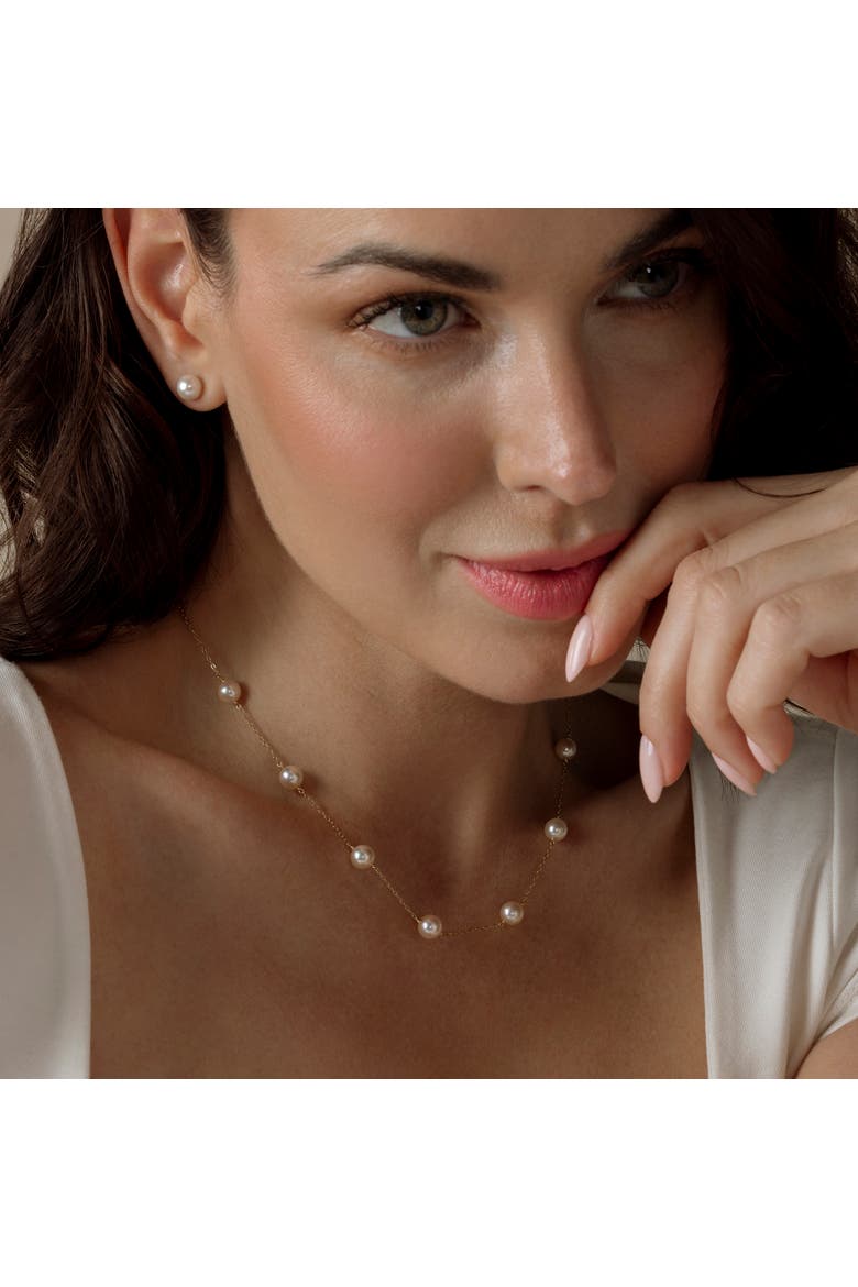 14K Gold Japanese Akoya Pearl Tincup Necklace, Alternate, color, Yellow Gold Chain