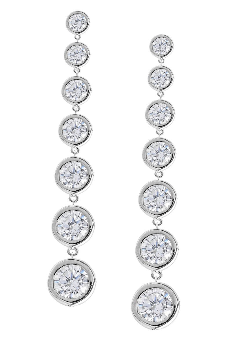Graduated Cubic Zirconia Drop Earrings, Main, color, PURE PLATINUM & CLEAR STONE