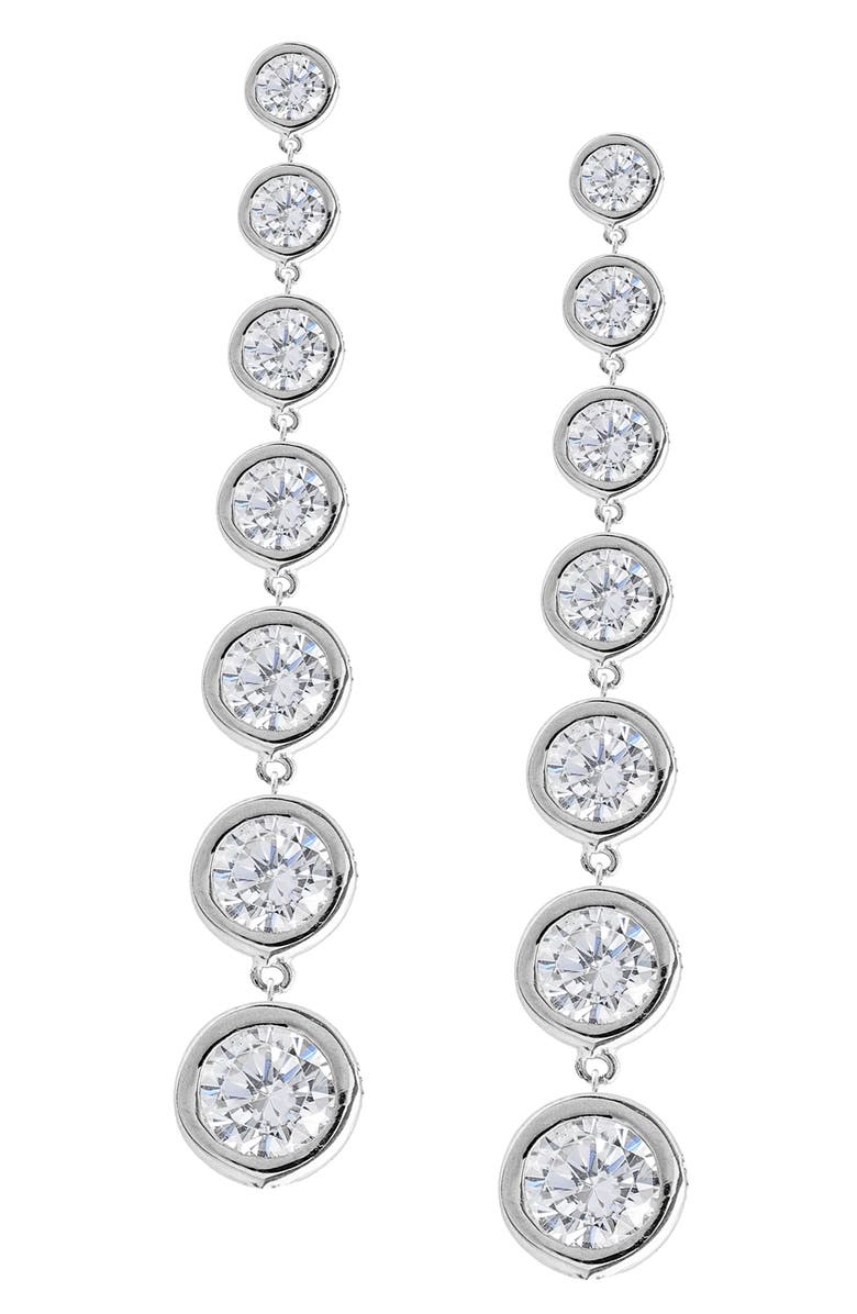 Crislu Graduated Cubic Zirconia Drop Earrings, Main, color, Platinum