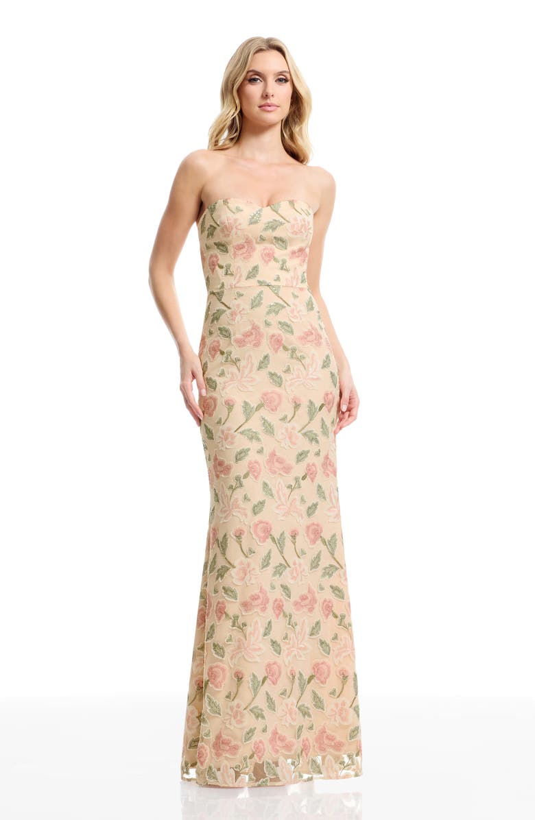 Dress the Population Sheridan Floral Appliqué Strapless Column Dress, Alternate, color, 