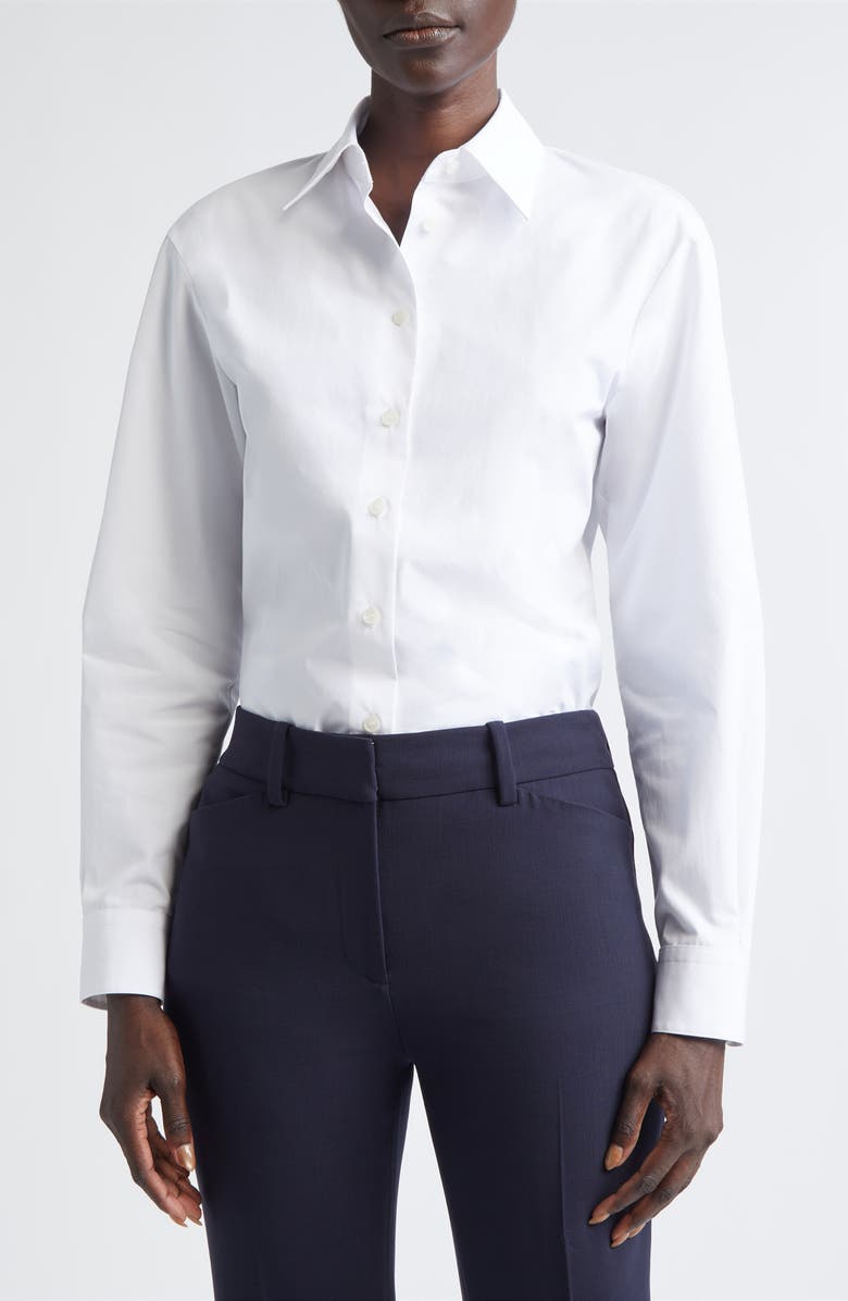 Lafayette 148 New York Fitted Cinch Waist Shirt, Main, color, White