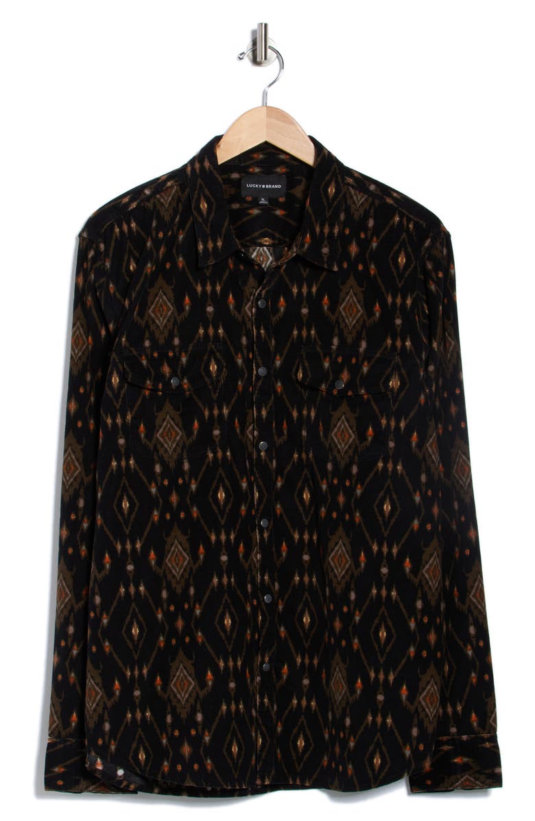 Lucky Brand Mojave Long Sleeve Western Shirt, Alternate, color, Black Ikat/ Multi