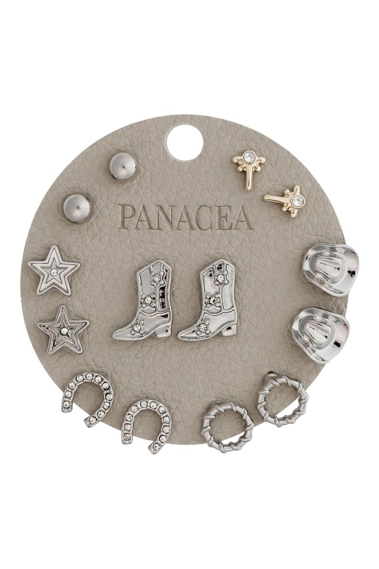 Western Set of 7 Assorted Stud Earrings, Main, color, SILVER