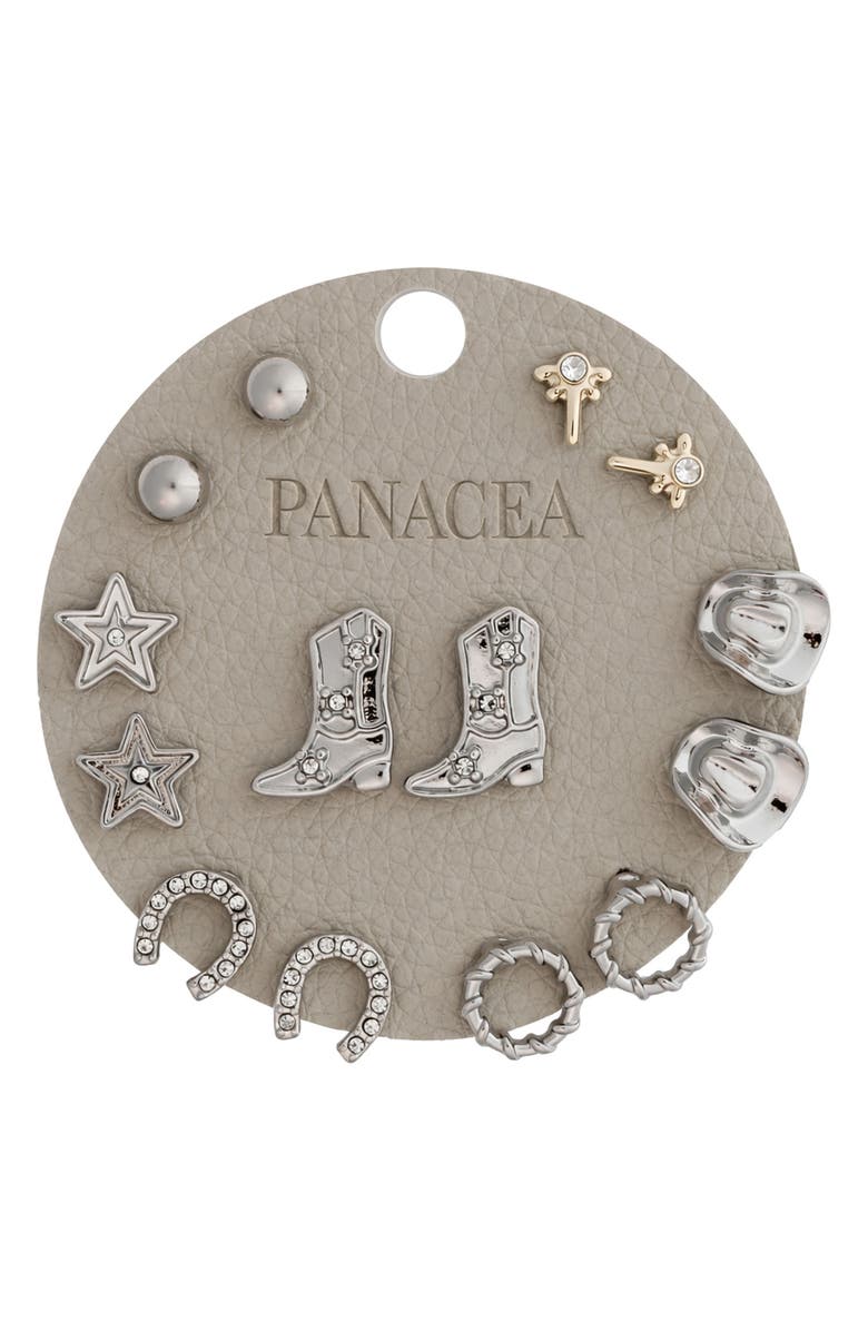 Panacea Western Set of 7 Assorted Stud Earrings, Main, color, Silver