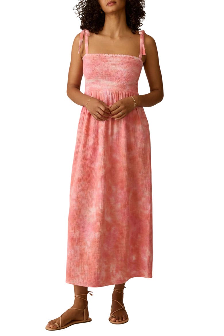 Dune Ella Organic Cotton Gauze Maxi Dress, Main, color, CORAL SKIES TIE DYE