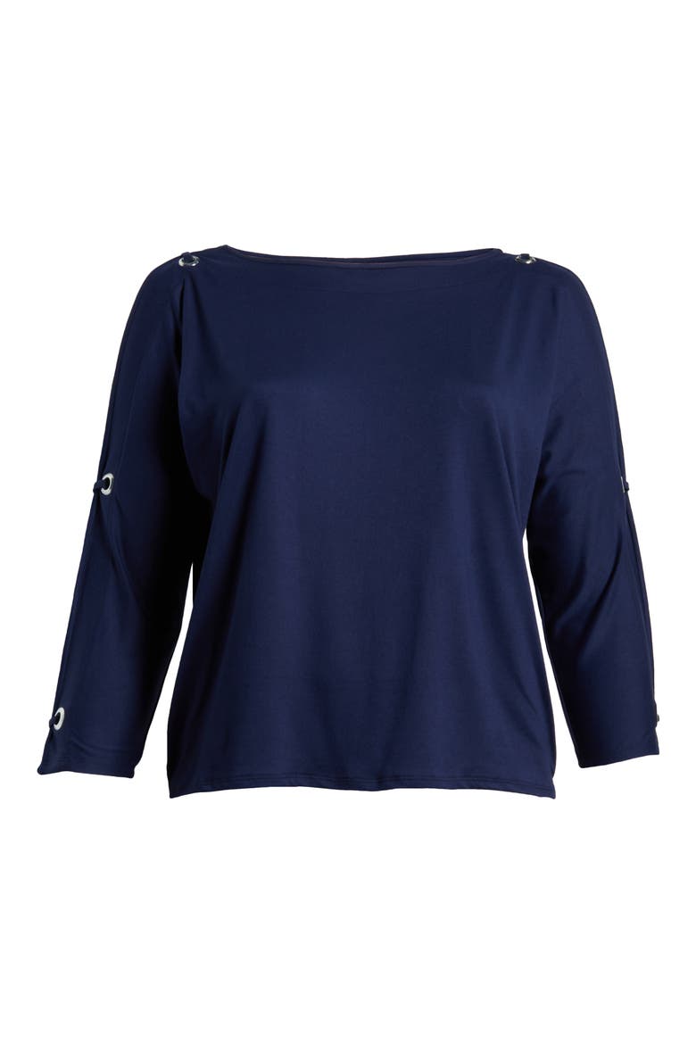 Grommet Cold Shoulder Jersey Top, Alternate, color, NAVY