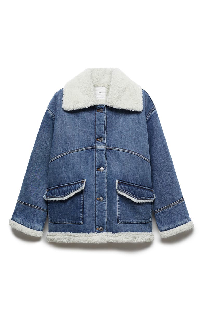 MANGO Faux Shearling Lined Denim Jacket, Main, color, 