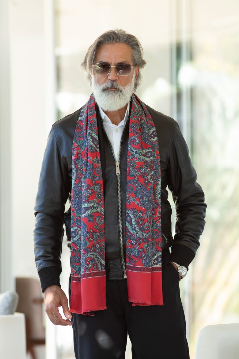 Venezia - Wool Backed Silk Scarf for Men, Alternate, color, Red