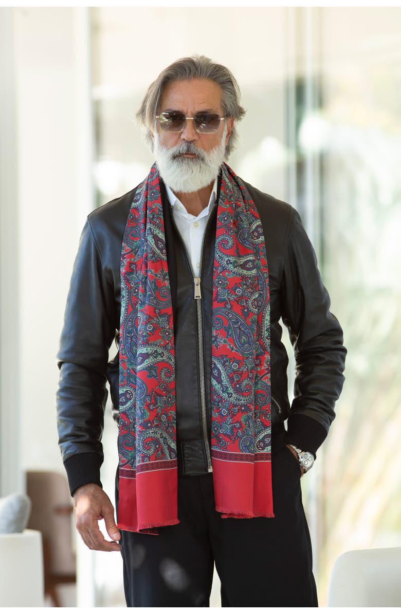 Elizabetta Venezia - Wool Backed Silk Scarf for Men, Alternate, color, Red