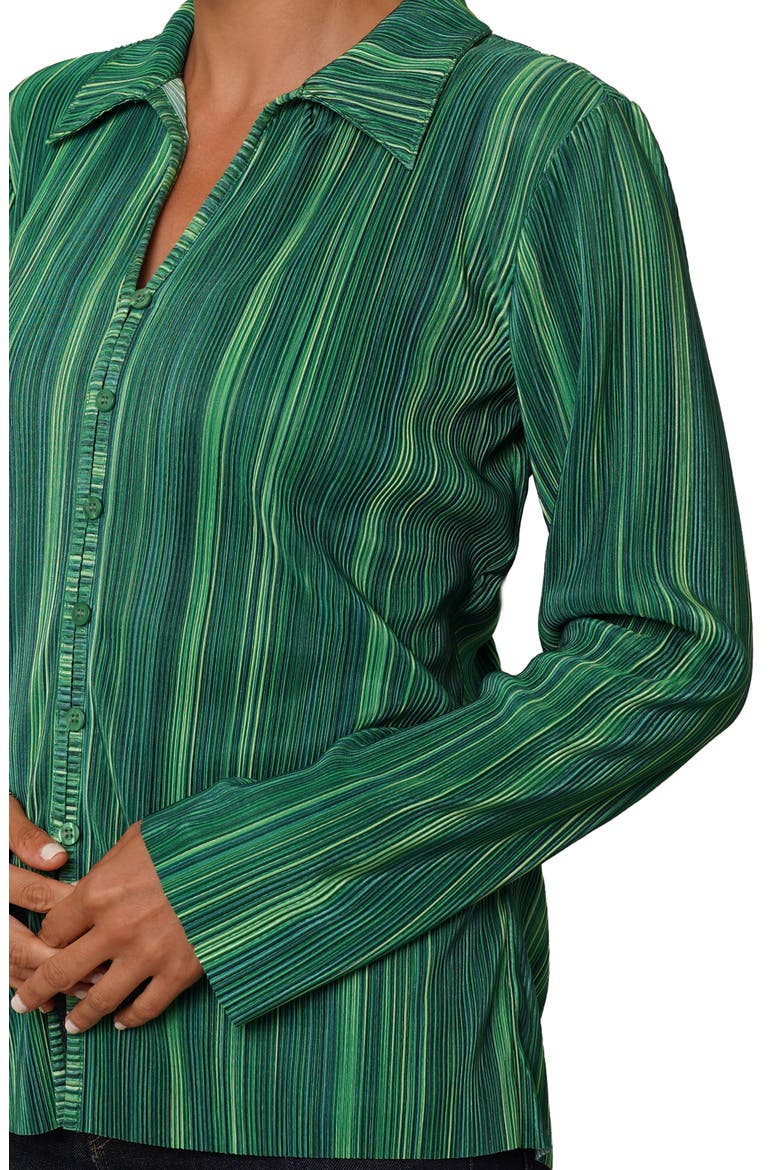 Plissé Button-Up Shirt, Alternate, color, EVERGREEN COMBO