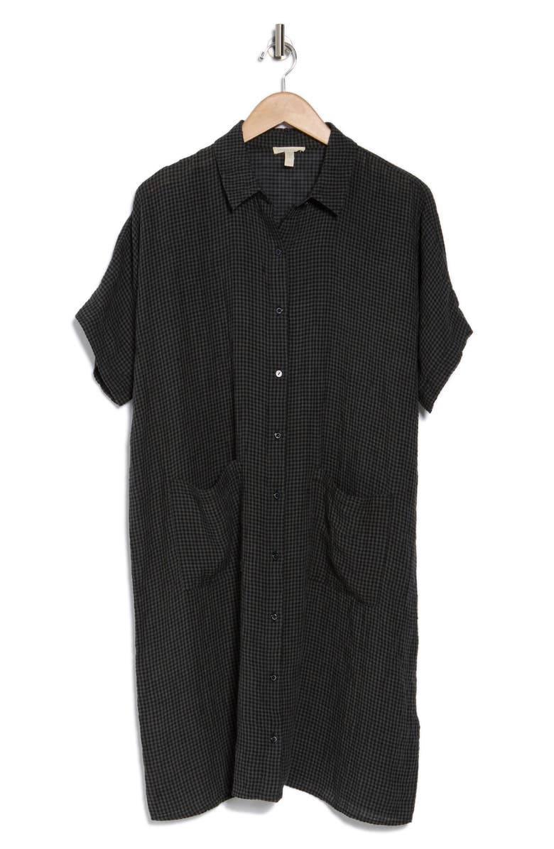Eileen Fisher Check Print Linen Blend Shirtdress, Alternate, color,