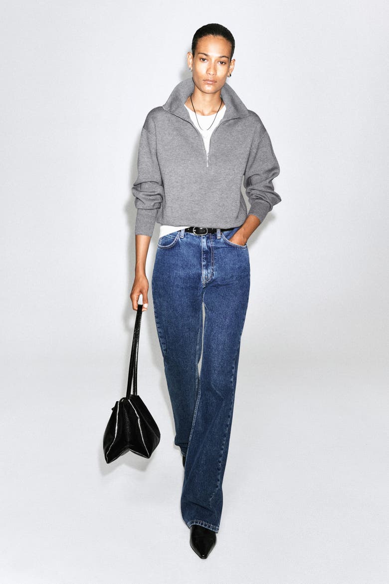 Mock-Neck Half-Zip Knitted Sweater, Alternate, color, GRAY MÉLANGE