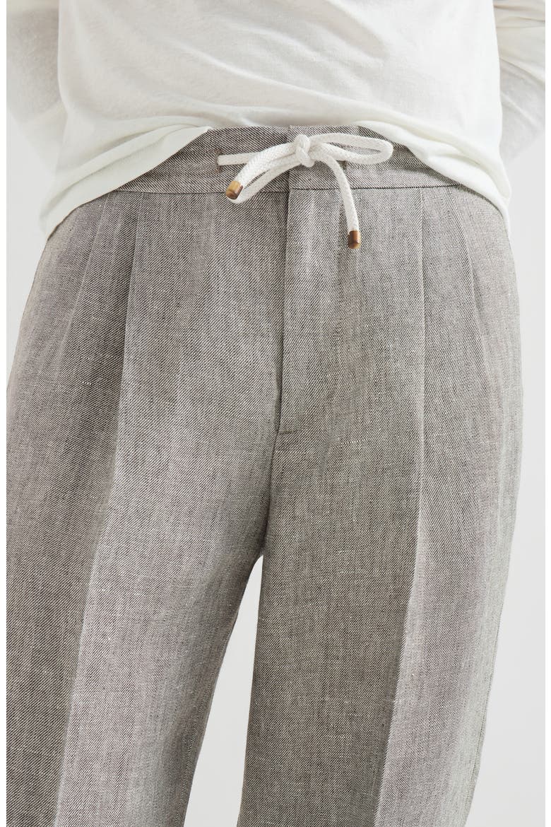 Linen and hemp diagonal trousers with drawstring and double pleats, Alternate, color, Light Grey