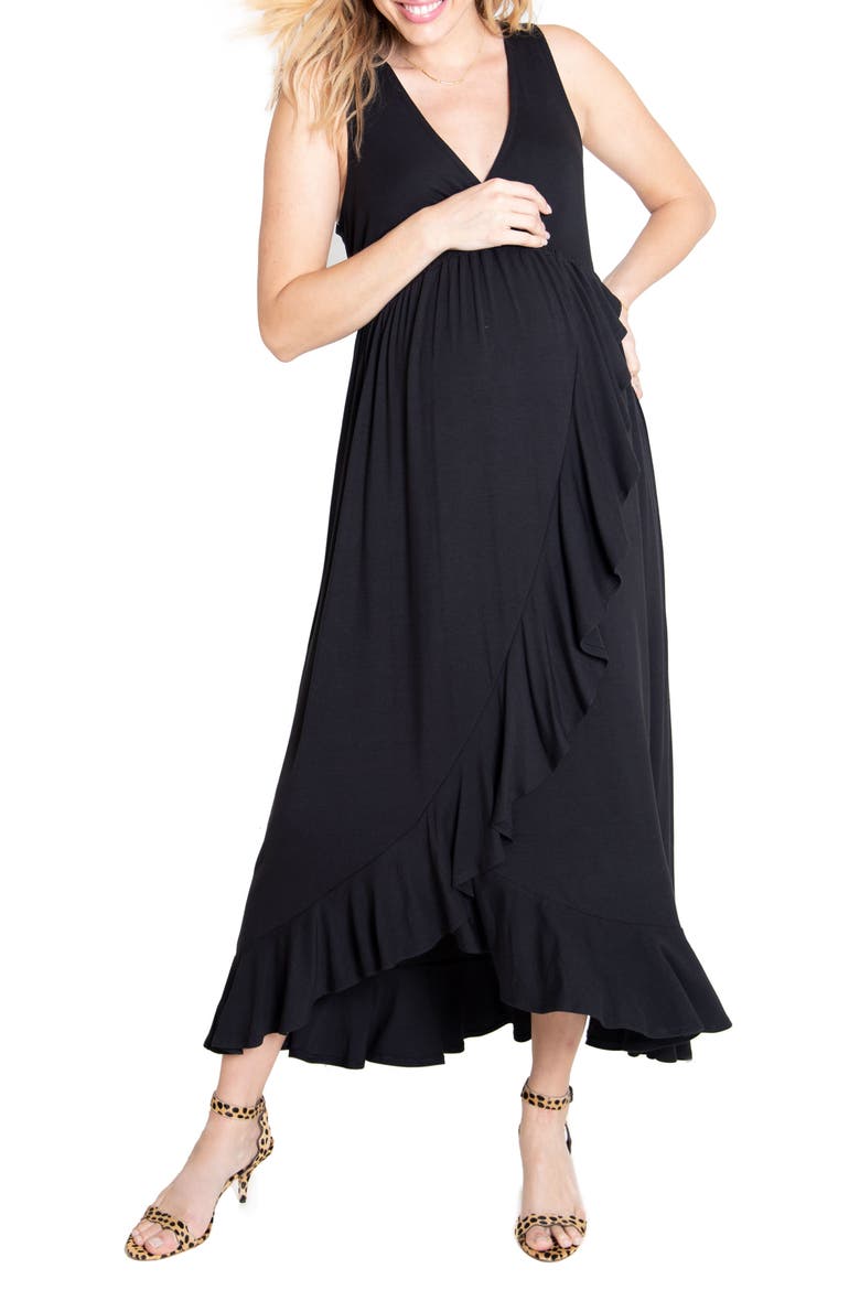 Ingrid & Isabel® Surplice Maternity Maxi Dress, Main, color, BLACK